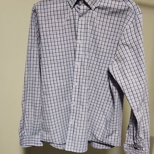 Izod Men's White and Blue Plaid Button Down Shirt